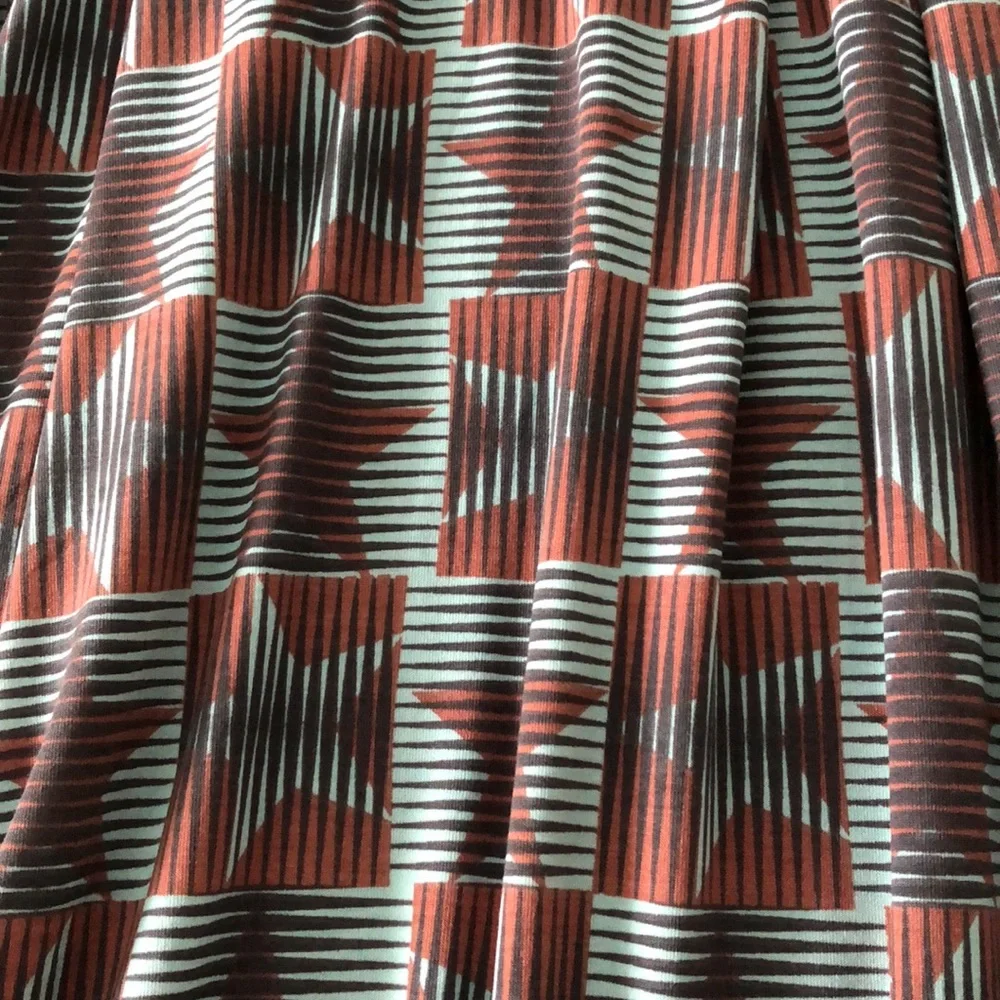 LuLaRoe A-Line Skirt in Brown and Teal Geometric Print - Picture 2 of 4